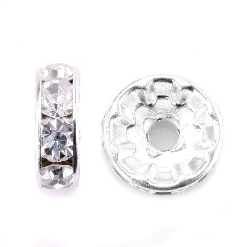 RUBYCA 100pcs 12mm A+++ Round Rondelle Spacer Charm Beads Silver Tone White Clear Czech Crystal - Image 2